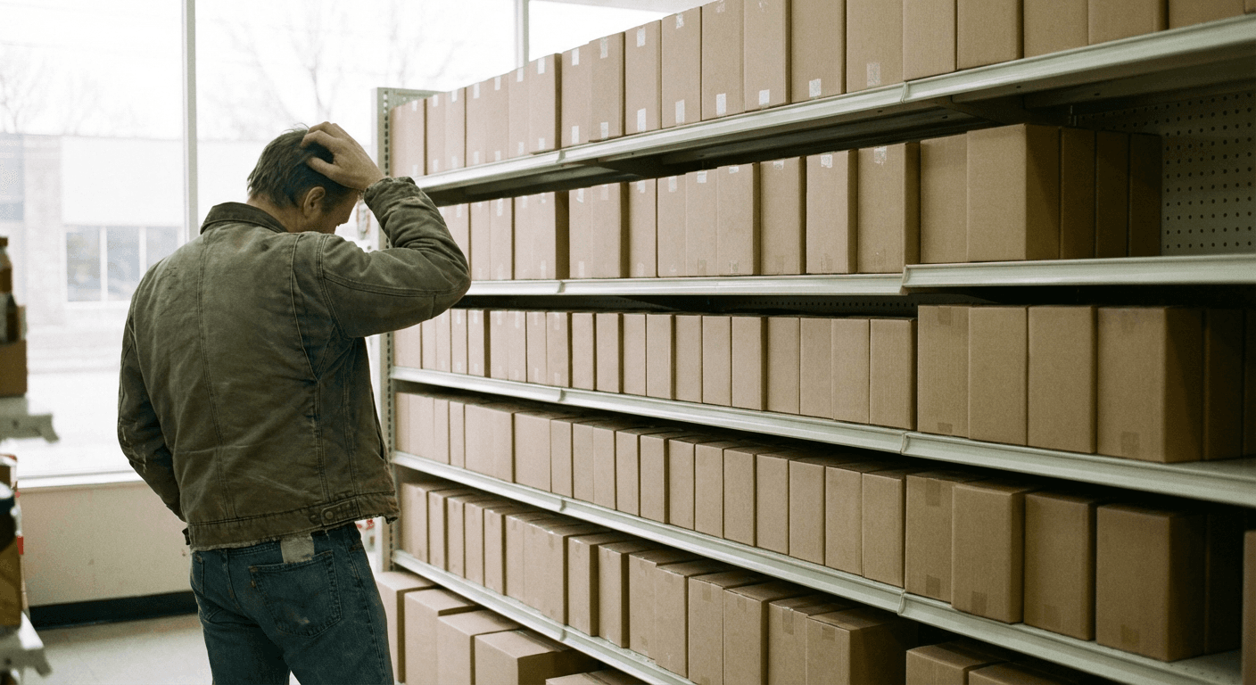 Startup founder looking at flat sales charts on a laptop, puzzled expression